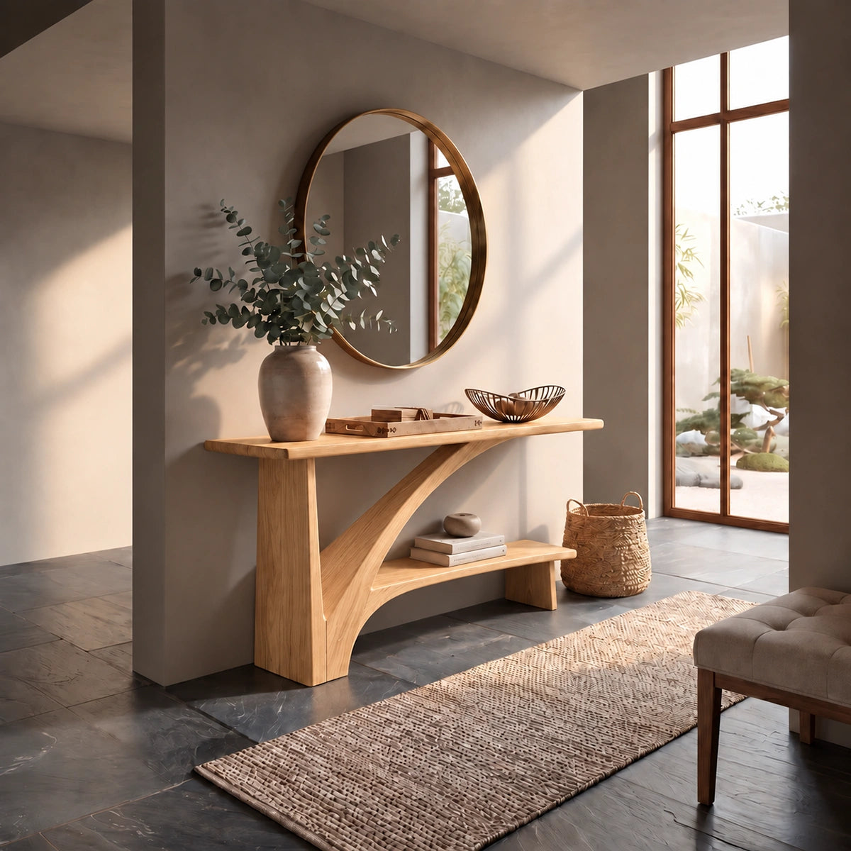 Console Table with Curved Arch Support in Natural Solid Wood Design - Rustiracraft