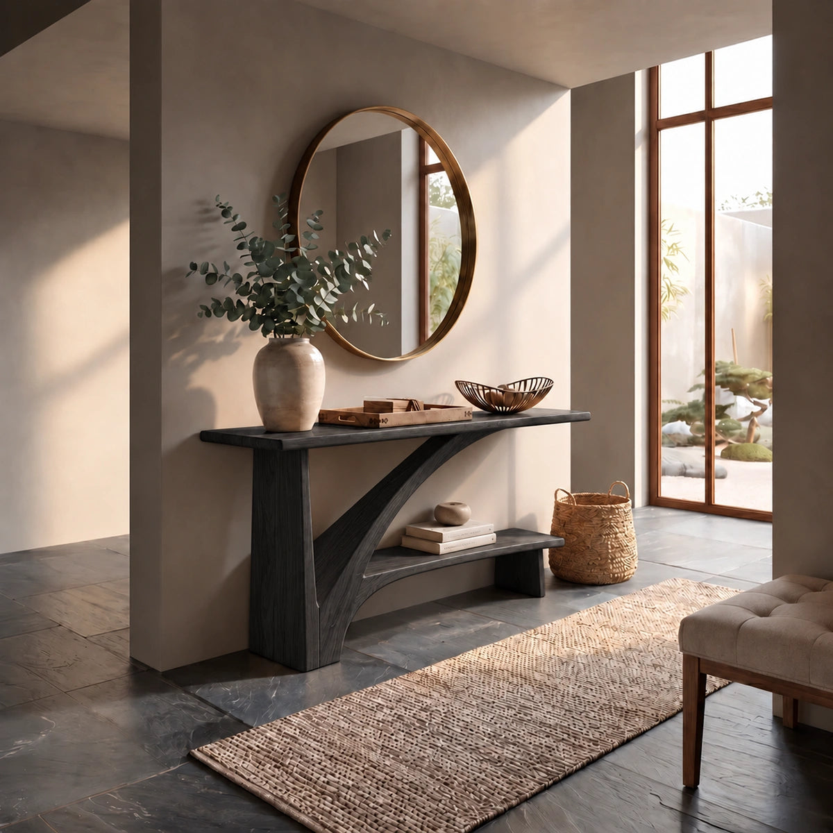 Console Table with Curved Arch Support in Natural Solid Wood Design - Rustiracraft