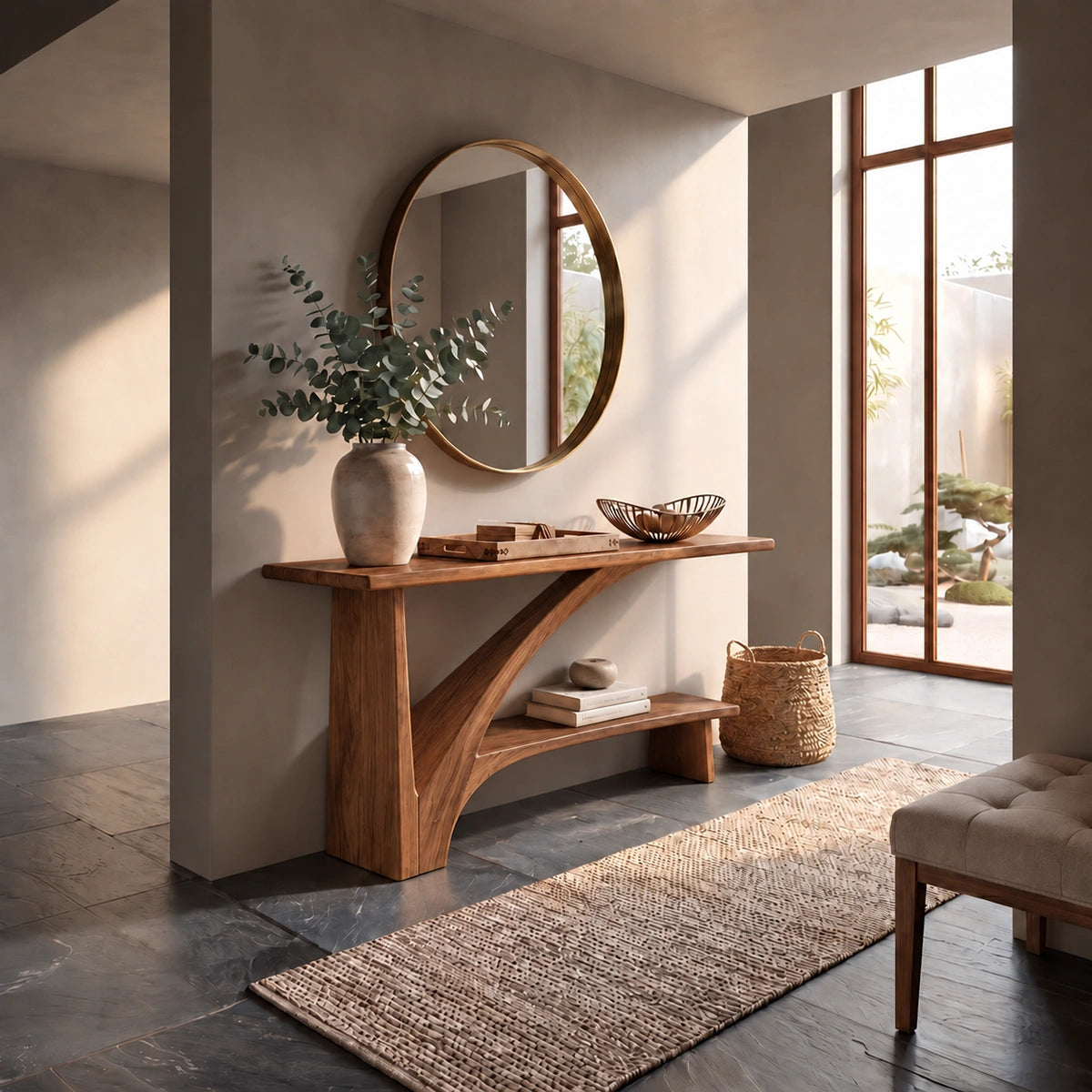 Console Table with Curved Arch Support in Natural Solid Wood Design - Rustiracraft