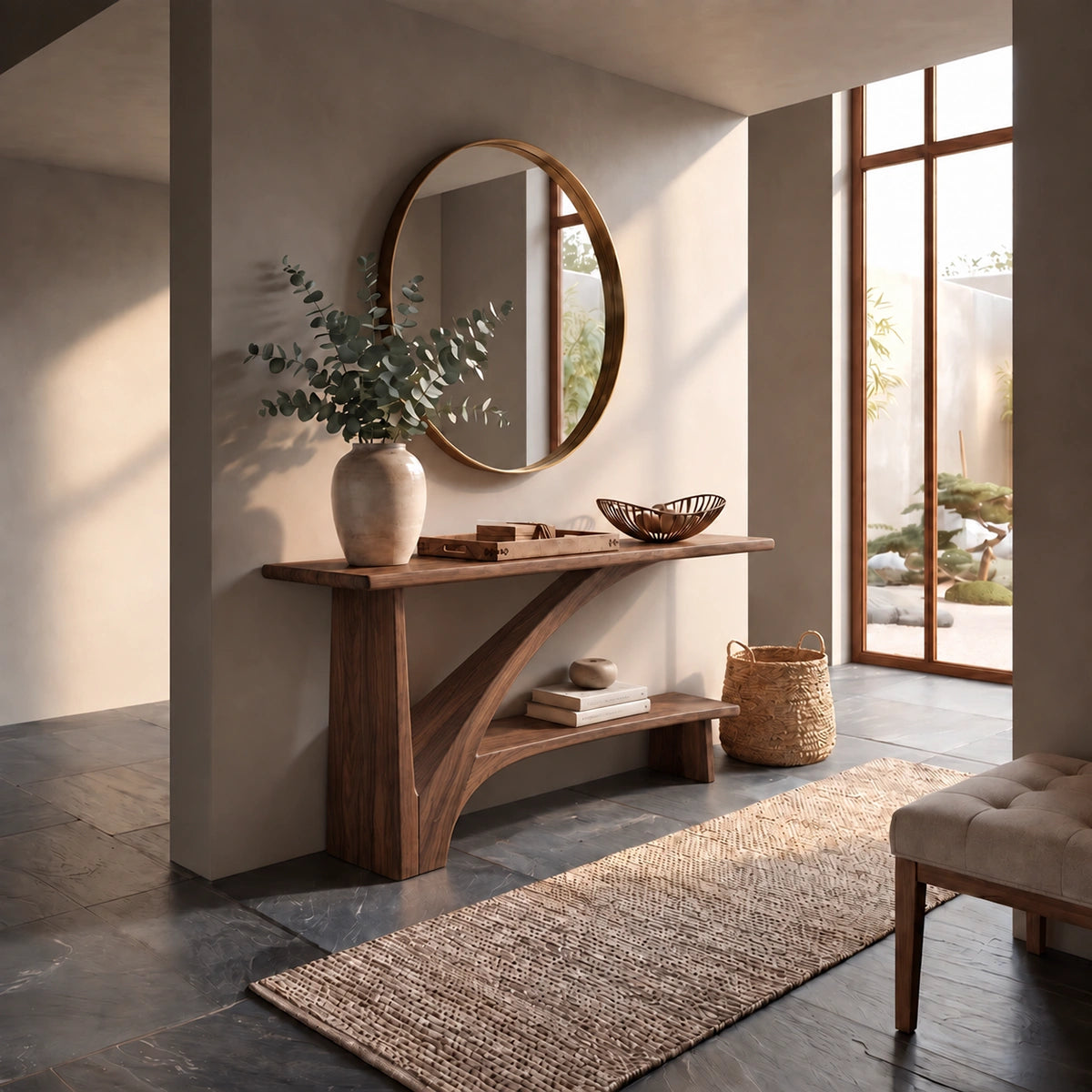 Console Table with Curved Arch Support in Natural Solid Wood Design - Rustiracraft