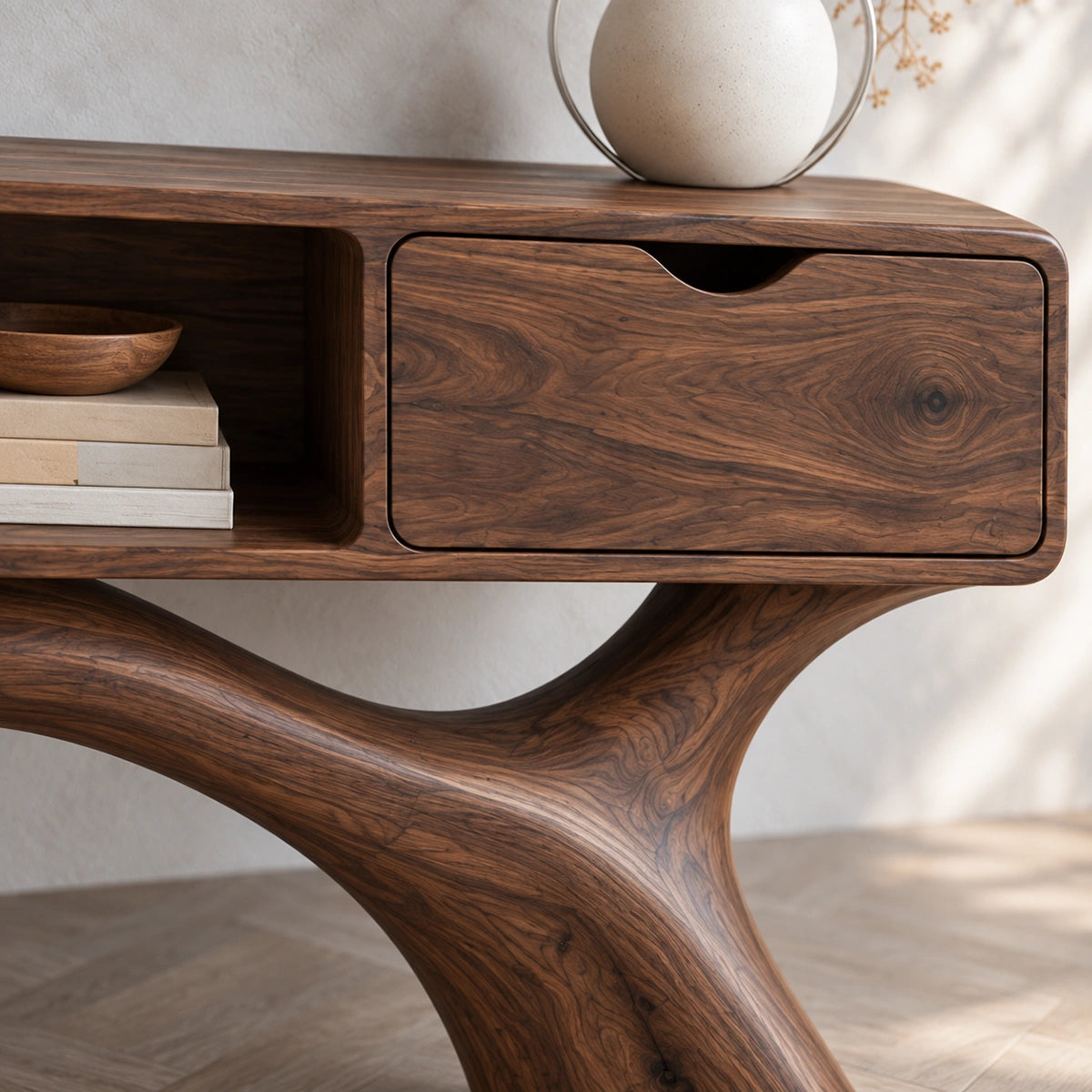Console Table with Curved Sculptural Legs and Dual Storage Drawers - Rustiracraft