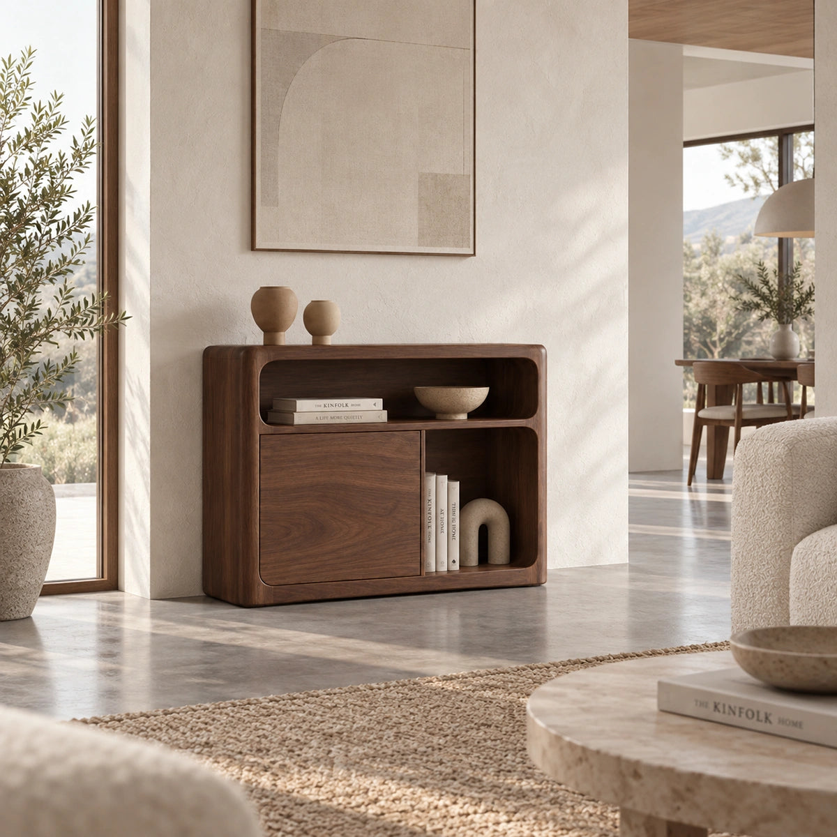 Console Table with Rounded Storage Cabinet in Natural Solid Woods - Rustiracraft