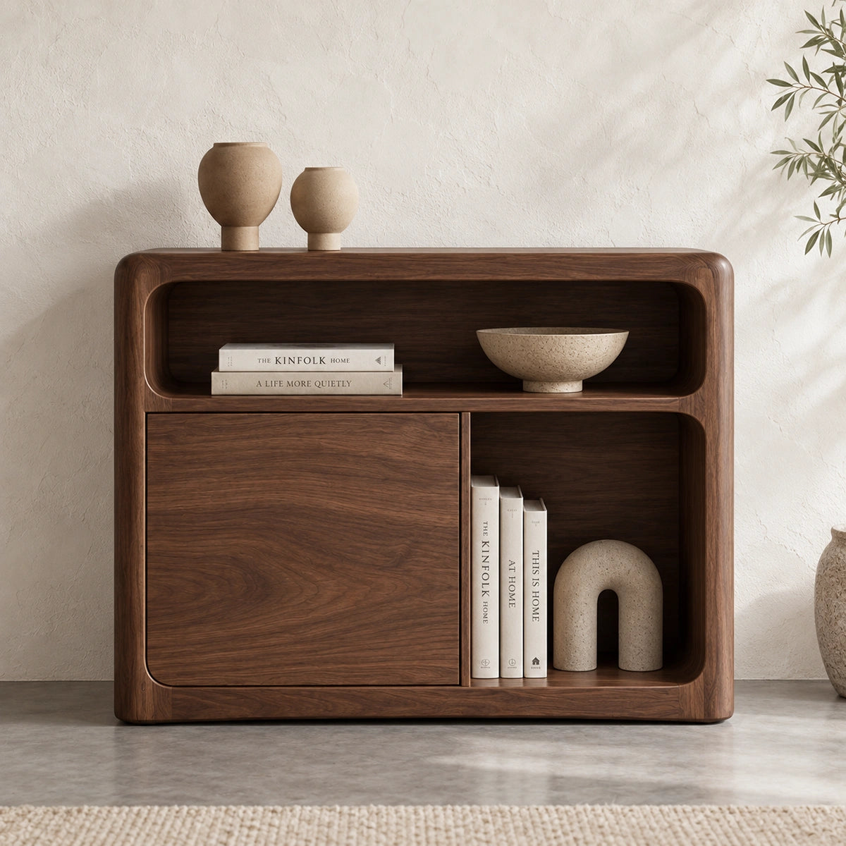 Console Table with Rounded Storage Cabinet in Natural Solid Woods - Rustiracraft