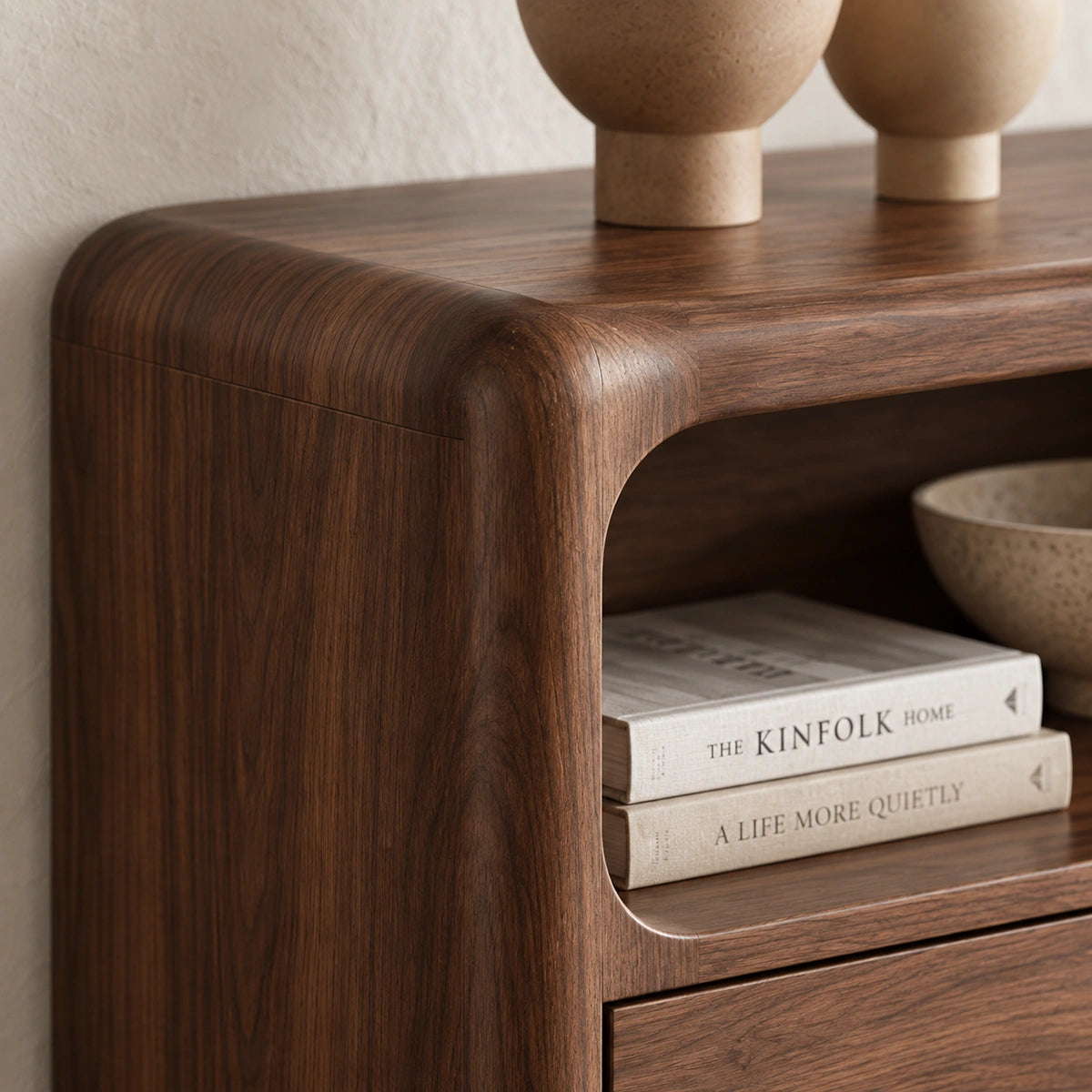 Console Table with Rounded Storage Cabinet in Natural Solid Woods - Rustiracraft