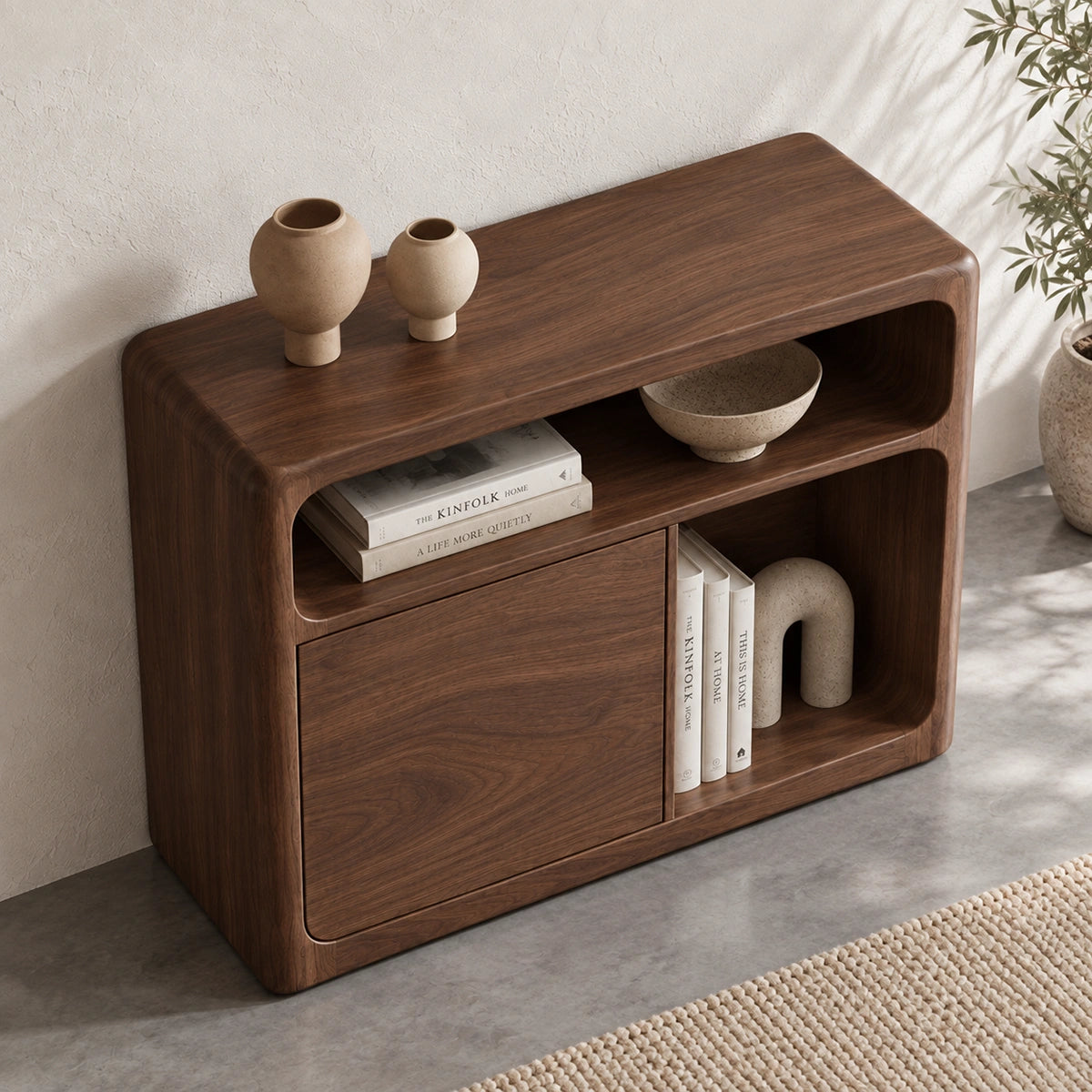 Console Table with Rounded Storage Cabinet in Natural Solid Woods - Rustiracraft