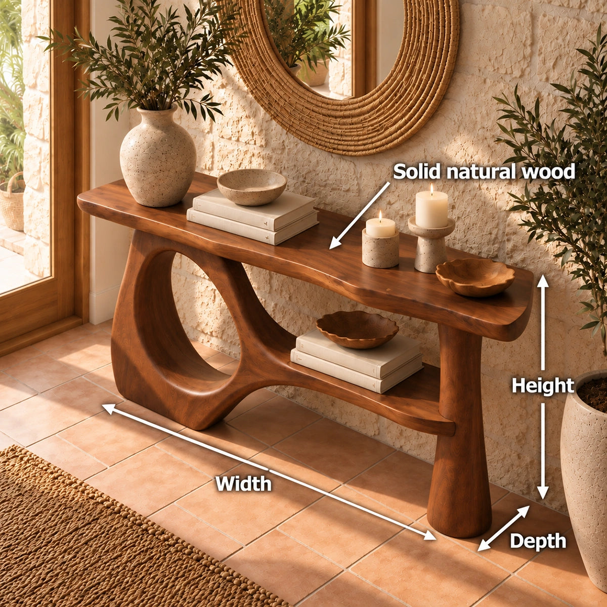 Console Table with Sculptural Oval Opening in Natural Solid Woods - Rustiracraft