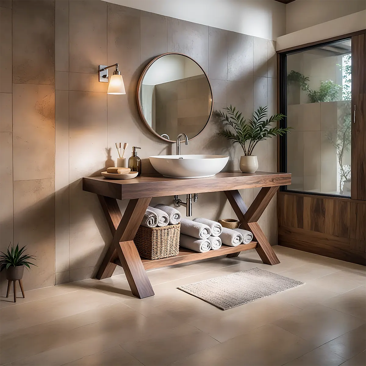 CrossBeam Vanity – Solid Wood Rustic Bathroom Design - Rustiracraft 
