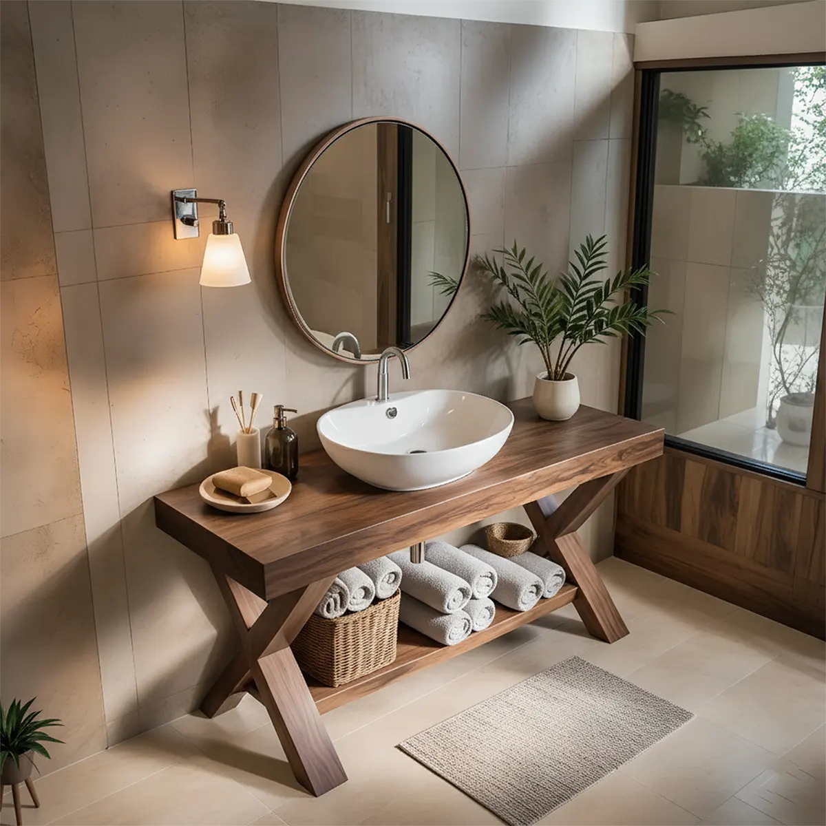 CrossBeam Vanity – Solid Wood Rustic Bathroom Design - Rustiracraft 