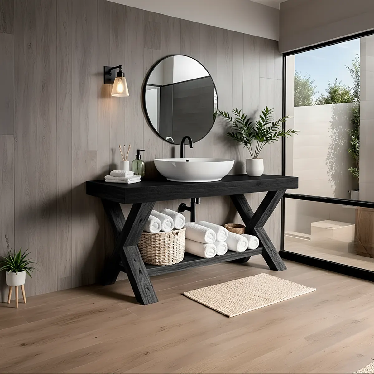 CrossBeam Vanity – Solid Wood Rustic Bathroom Design - Rustiracraft 