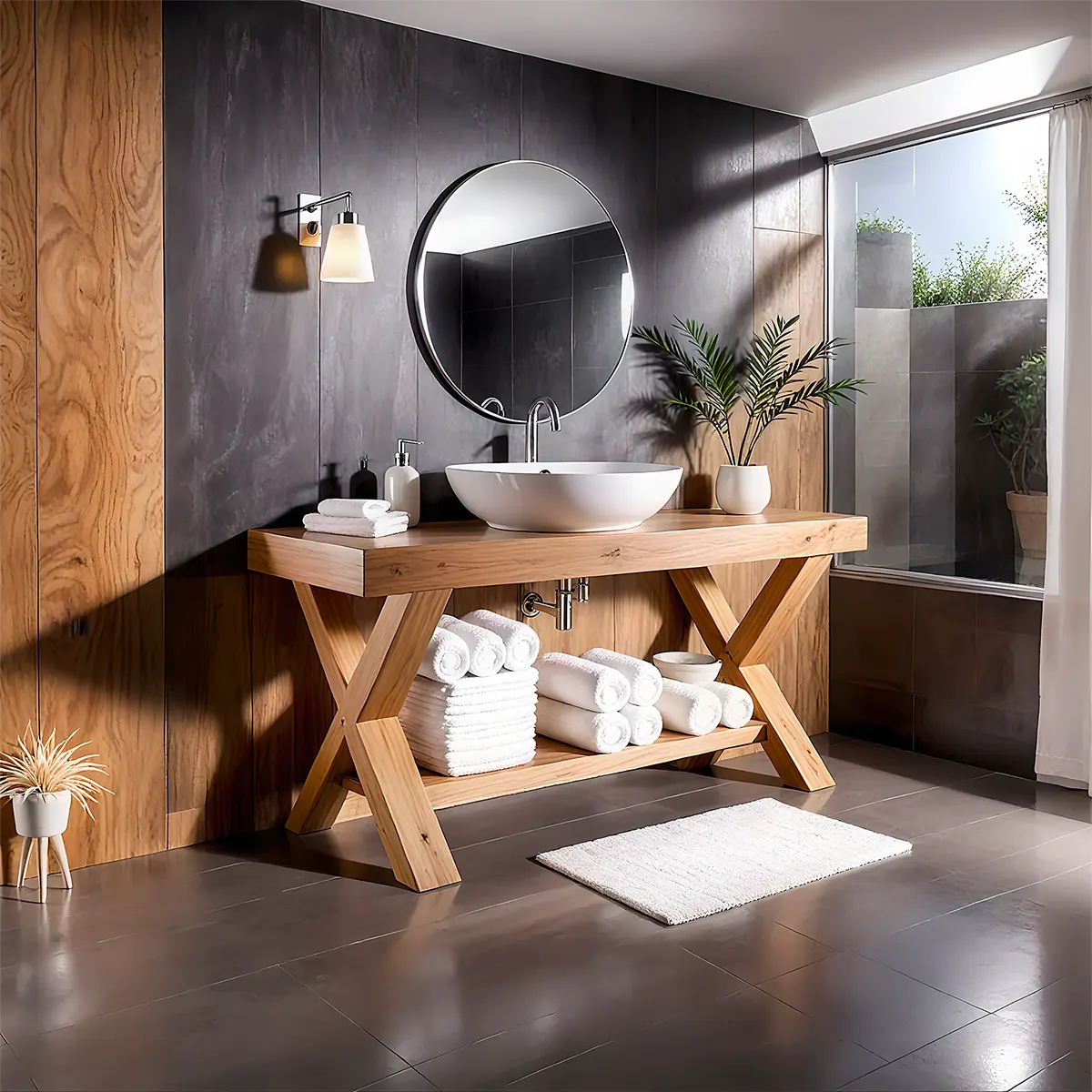 CrossBeam Vanity – Solid Wood Rustic Bathroom Design - Rustiracraft 