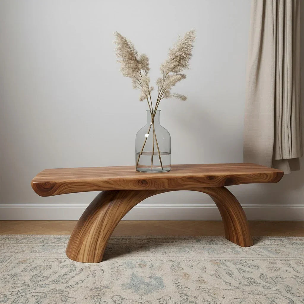 Curved Bench in Natural Solid Wood – Soft Arc Edition - Rustiracraft