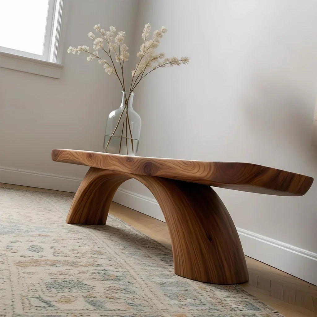 Curved Bench in Natural Solid Wood – Soft Arc Edition - Rustiracraft