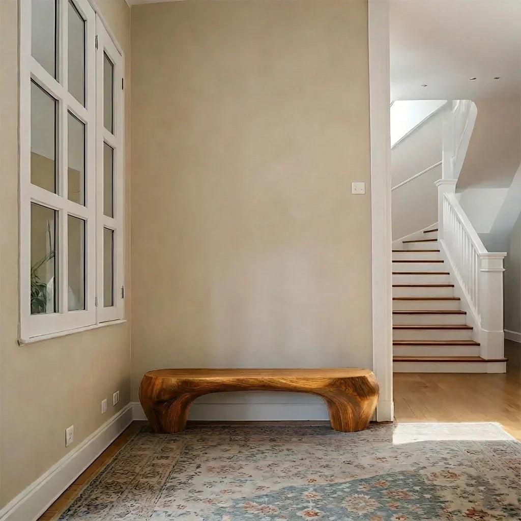 Curved Minimalist Bench in Natural Solid Wood – Soft Arch Form - Rustiracraft