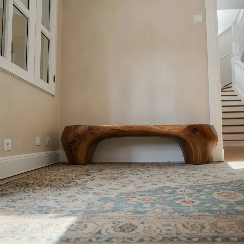 Curved Minimalist Bench in Natural Solid Wood – Soft Arch Form - Rustiracraft