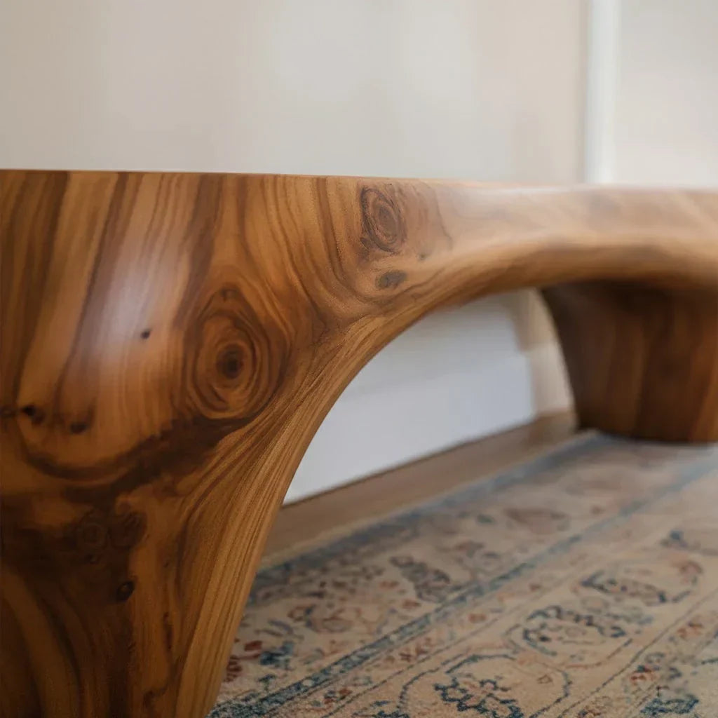 Curved Minimalist Bench in Natural Solid Wood – Soft Arch Form - Rustiracraft
