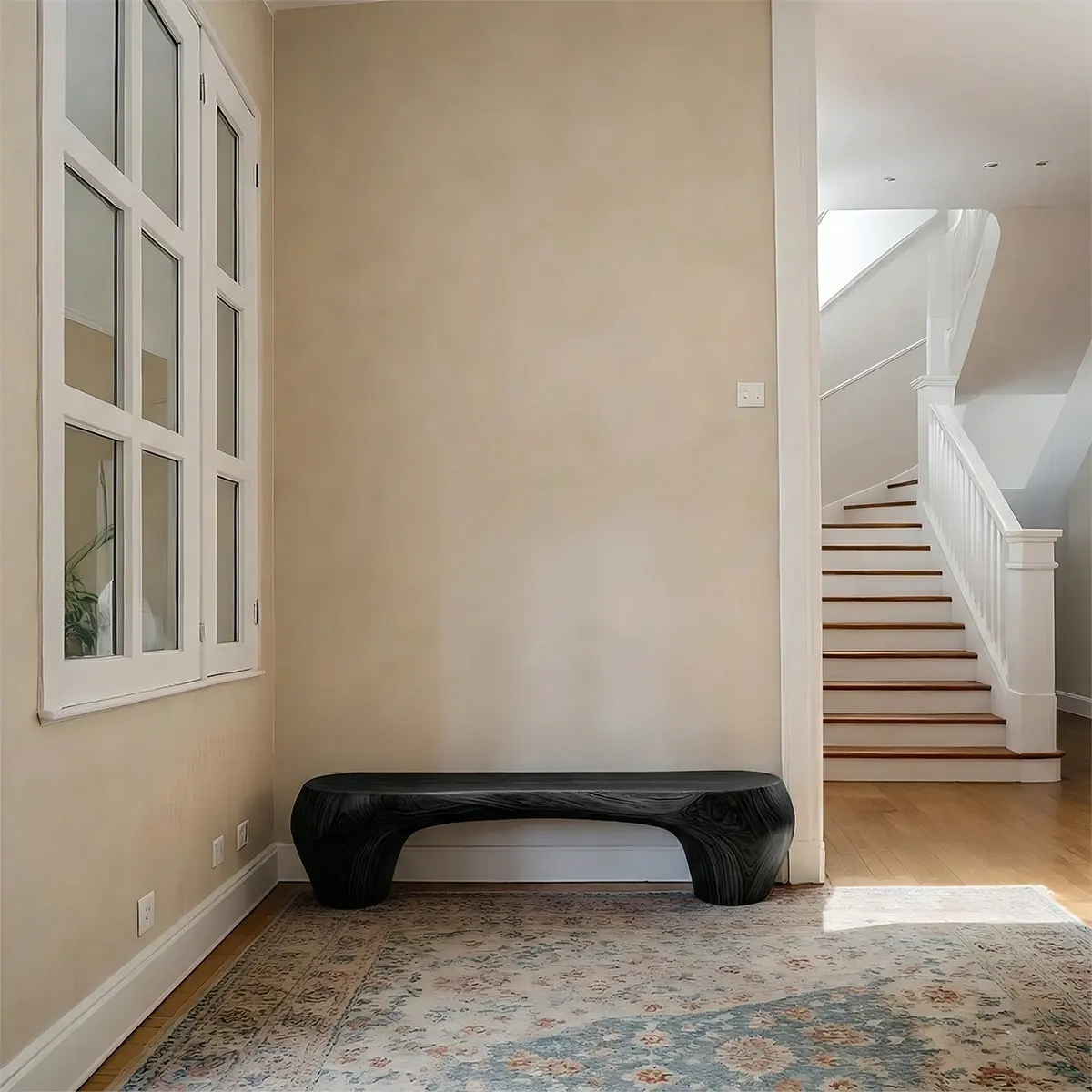 Curved Minimalist Bench in Natural Solid Wood – Soft Arch Form - Rustiracraft
