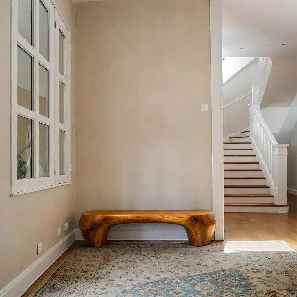 Curved Minimalist Bench in Natural Solid Wood – Soft Arch Form - Rustiracraft