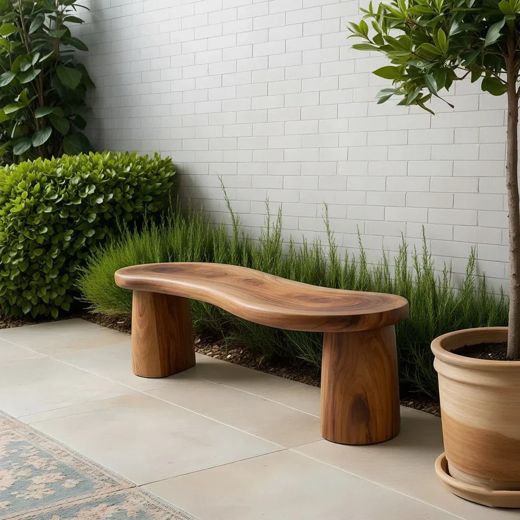 Curved Sculptural Solid Wood Bench – Soft Flow Form - Rustiracraft