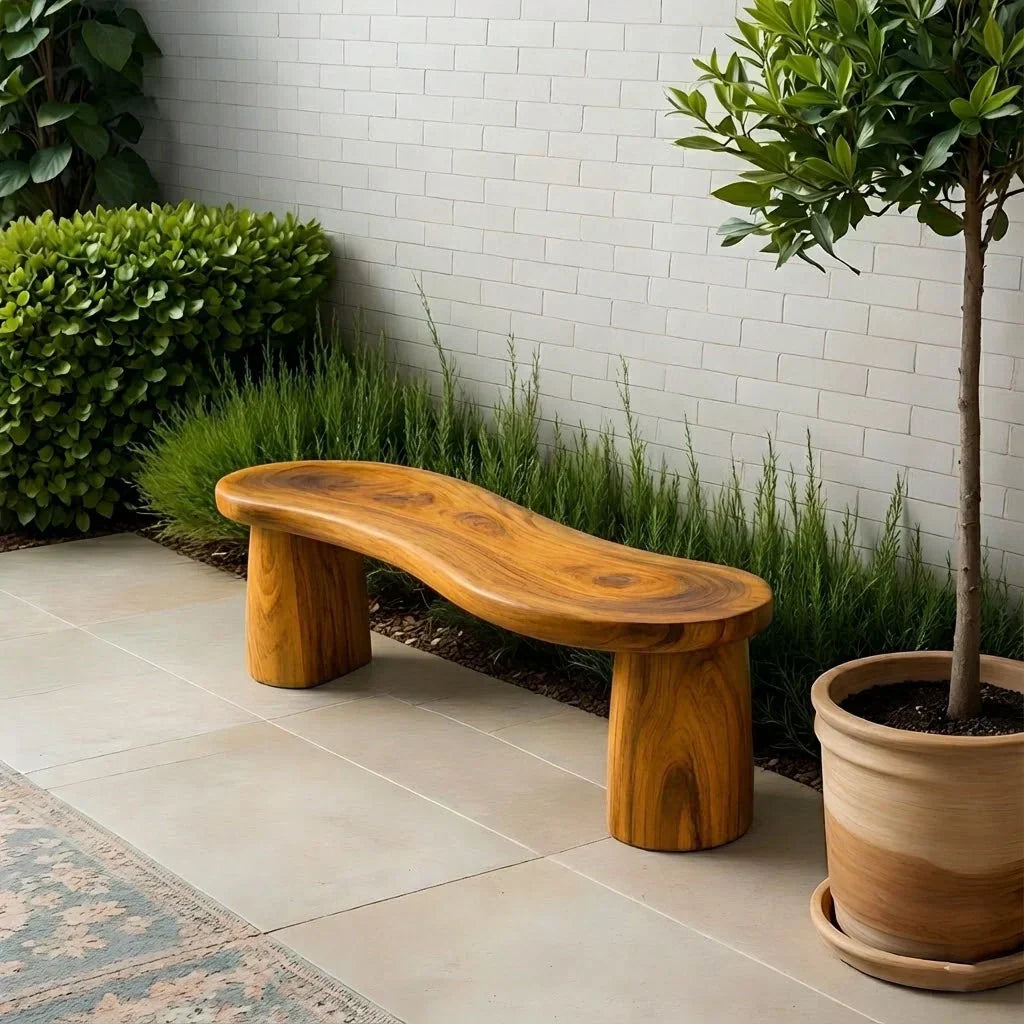 Curved Sculptural Solid Wood Bench – Soft Flow Form - Rustiracraft