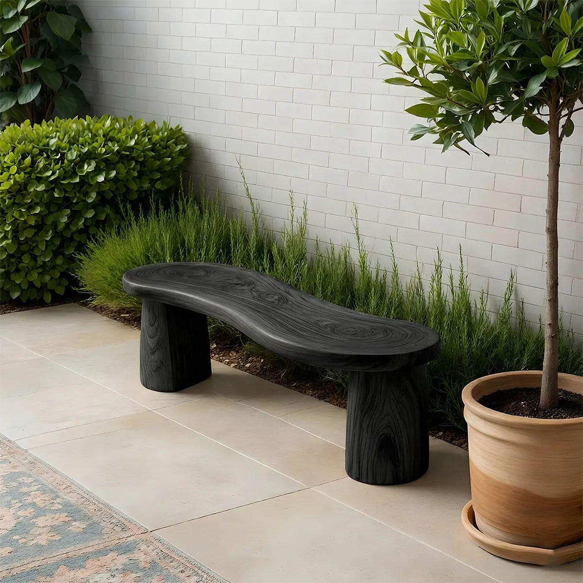 Curved Sculptural Solid Wood Bench – Soft Flow Form - Rustiracraft