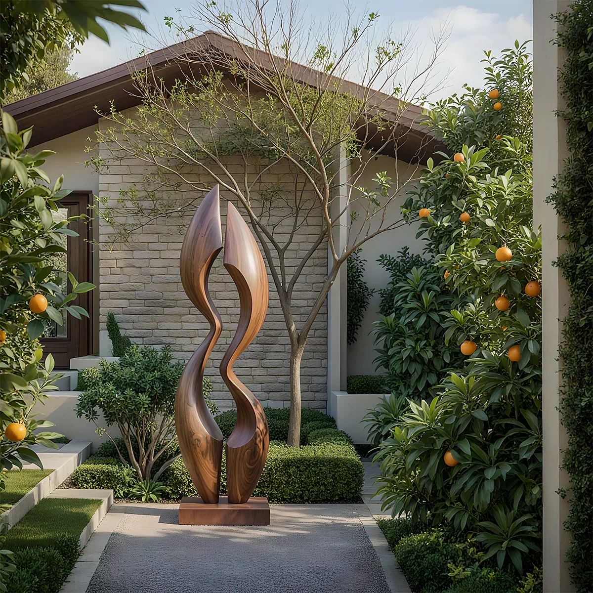 Dual Crest Abstract Sculpture for Modern Spaces - Rustiracraft