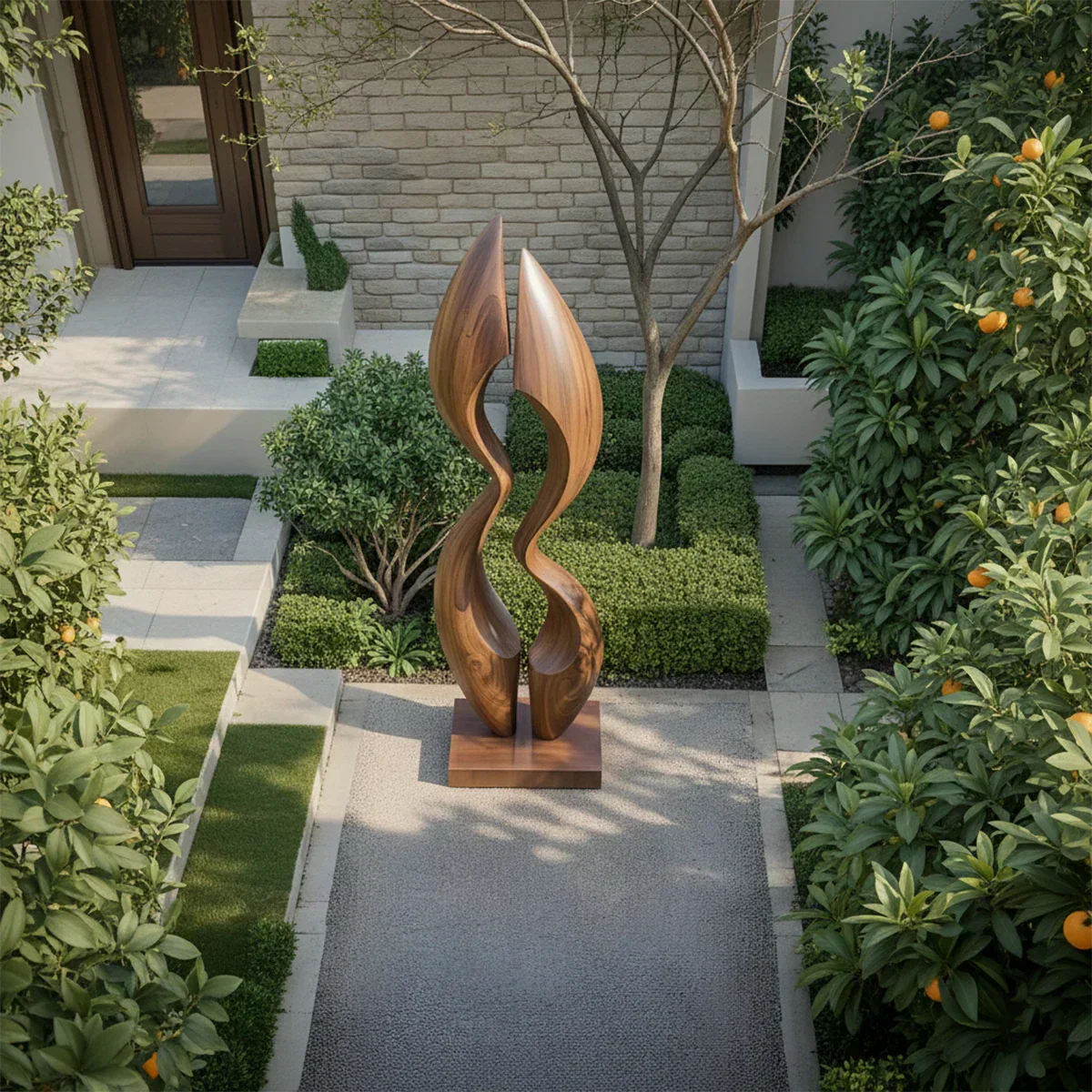 Dual Crest Abstract Sculpture for Modern Spaces - Rustiracraft