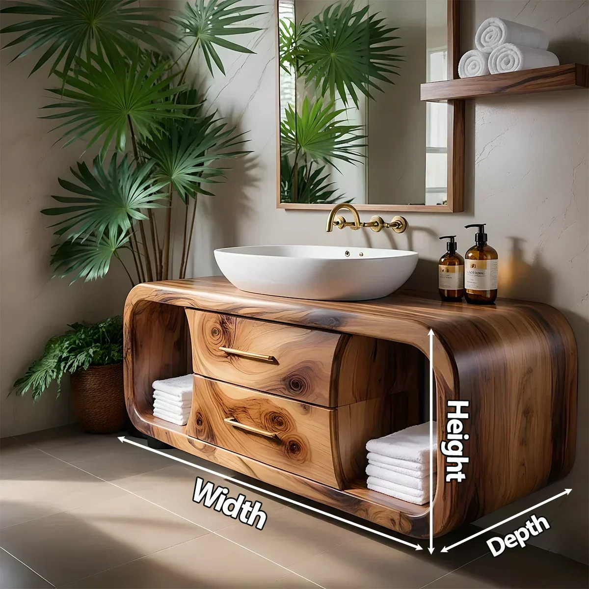Elysian Bathroom Vanity – Natural Solid Wood Organic Modern - Rustiracraft 