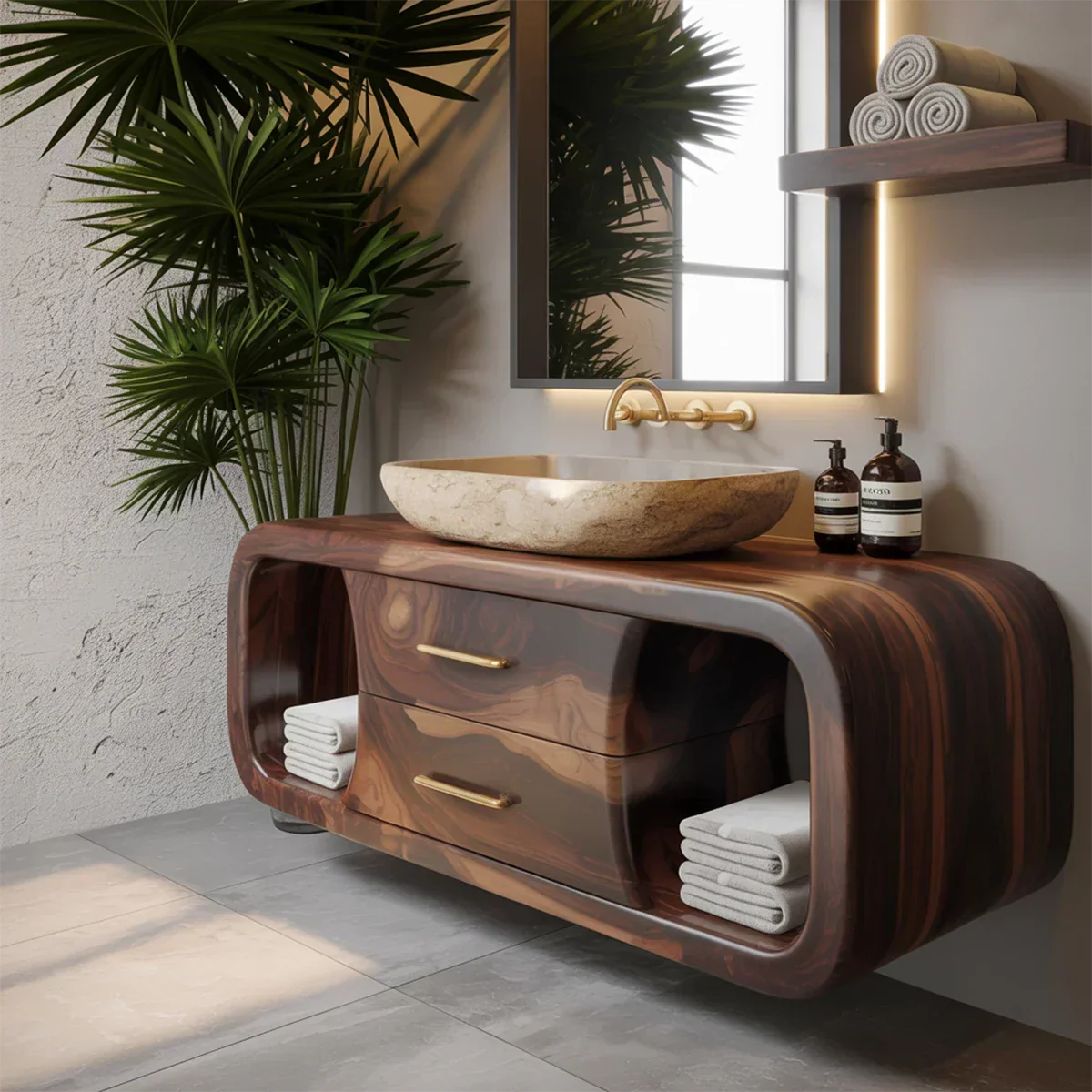 Elysian Bathroom Vanity – Natural Solid Wood Organic Modern - Rustiracraft 