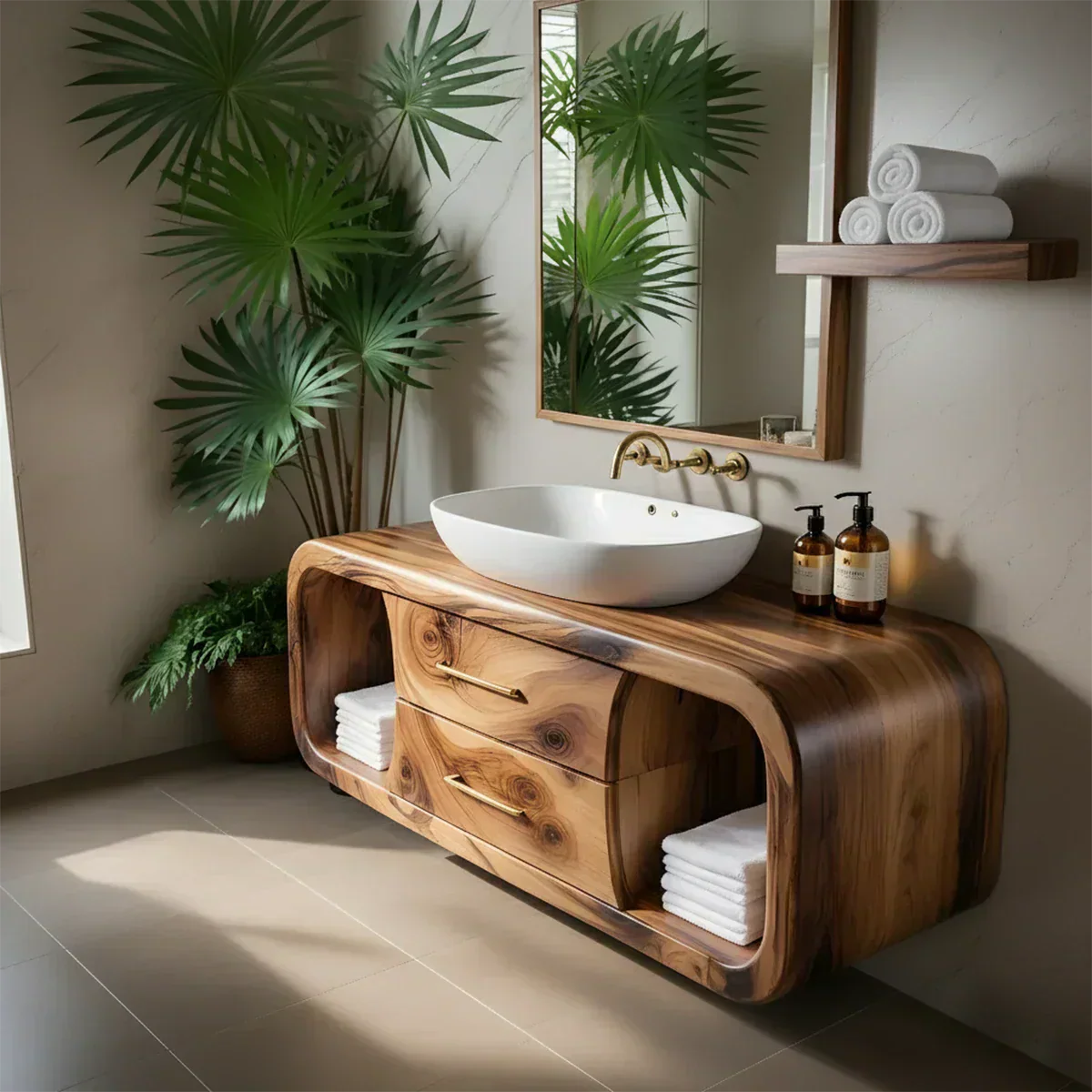 Elysian Bathroom Vanity – Natural Solid Wood Organic Modern - Rustiracraft 