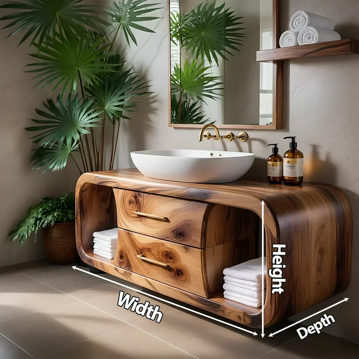 Elysian Bathroom Vanity – Natural Solid Wood Organic Modern - Rustiracraft 