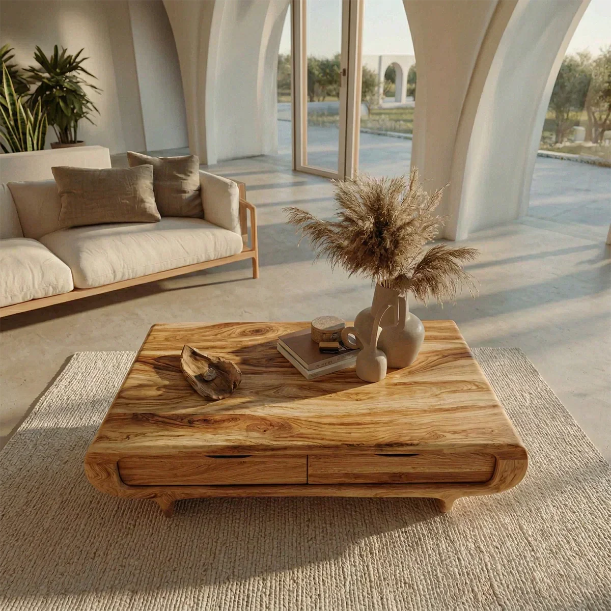 Farmhouse Drawer Coffee Table in Natural Solid Wood - Rustiracraft 