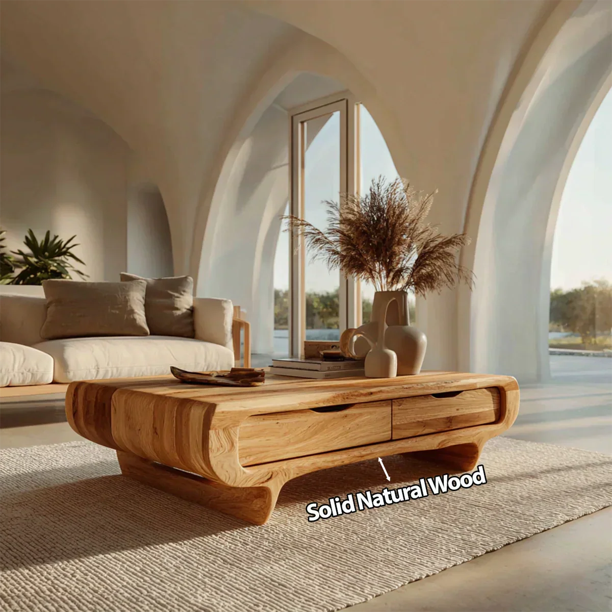 Farmhouse Drawer Coffee Table in Natural Solid Wood - Rustiracraft 
