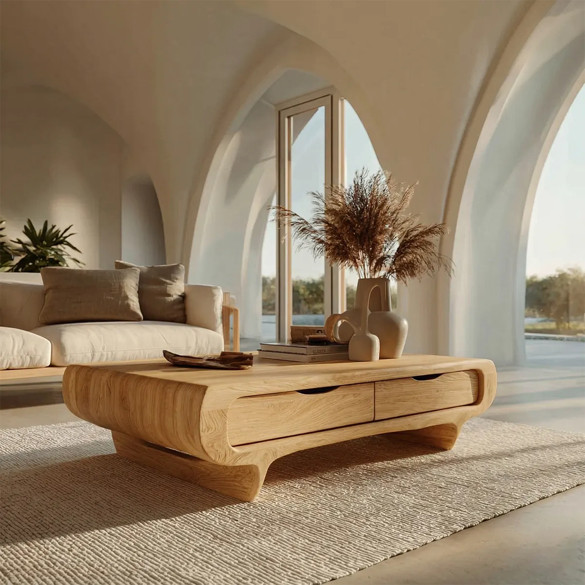 Farmhouse Drawer Coffee Table in Natural Solid Wood - Rustiracraft 