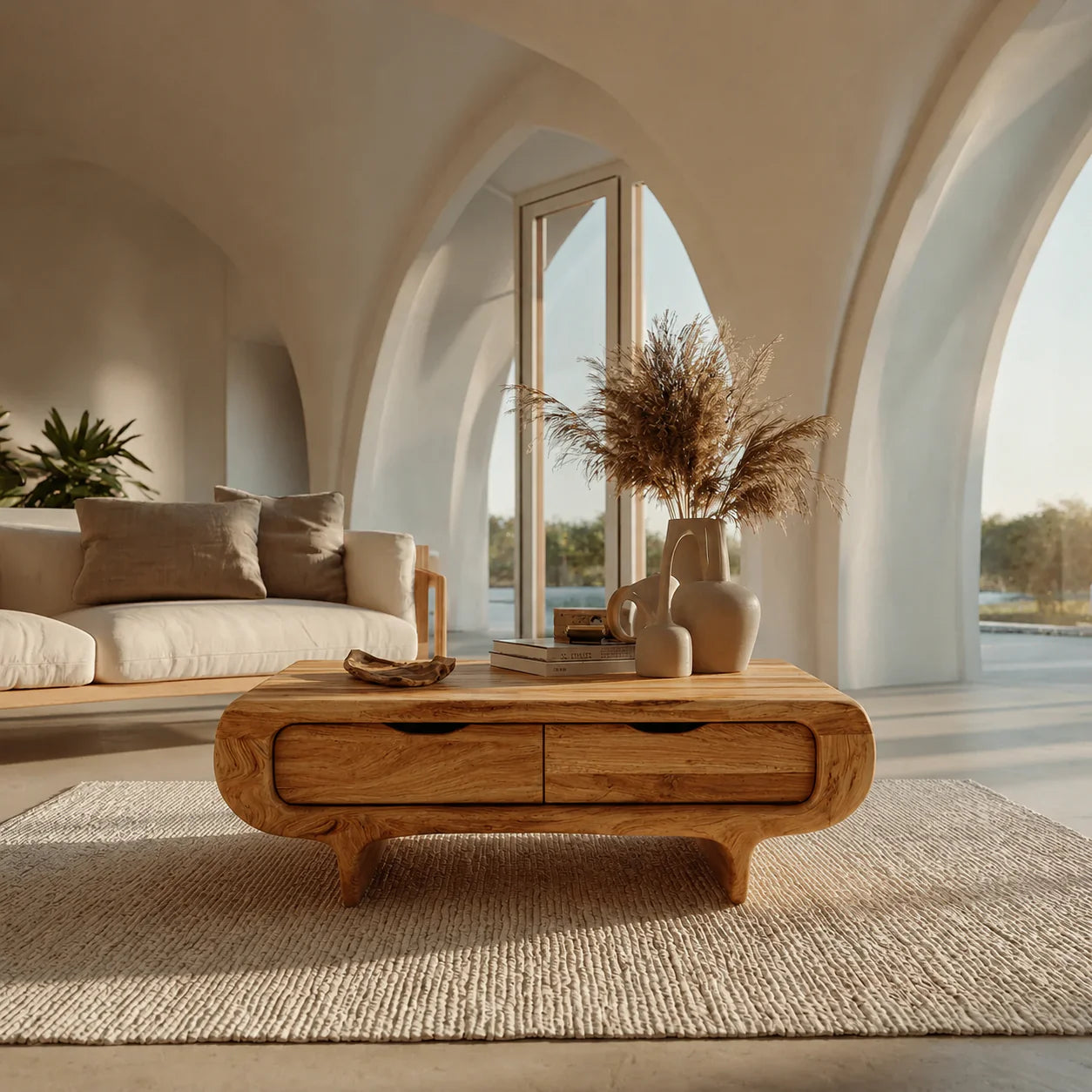 Farmhouse Drawer Coffee Table in Natural Solid Wood - Rustiracraft