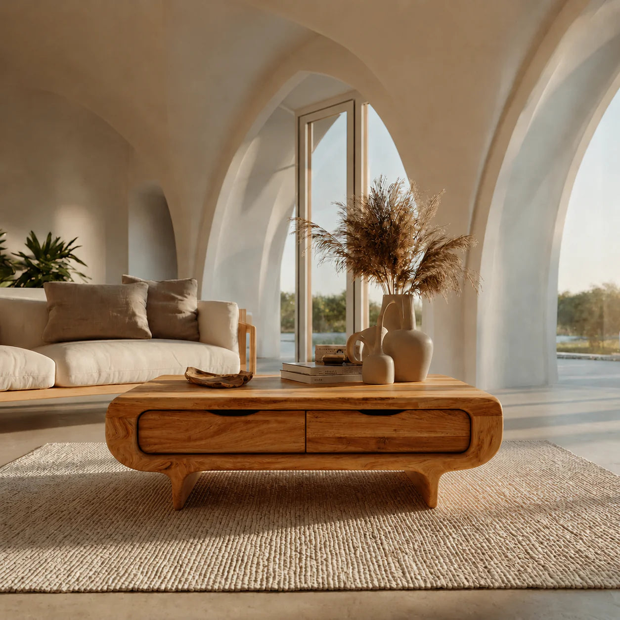 Farmhouse Drawer Coffee Table in Natural Solid Wood - Rustiracraft