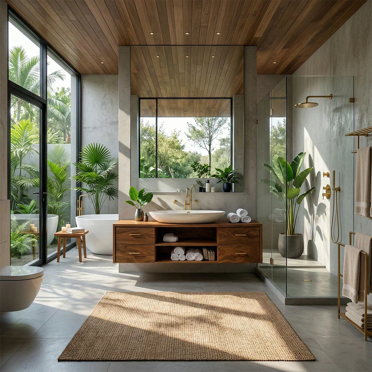 Floating Solid Wood Bathroom Vanity – Modern Vanity with Drawers and Open Shelf - Rustiracraft 