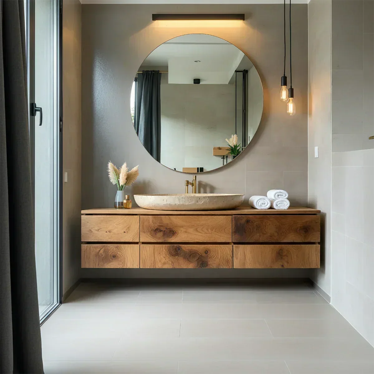 Floating Solid Wood Bathroom Vanity with Modern Storage - Rustiracraft 