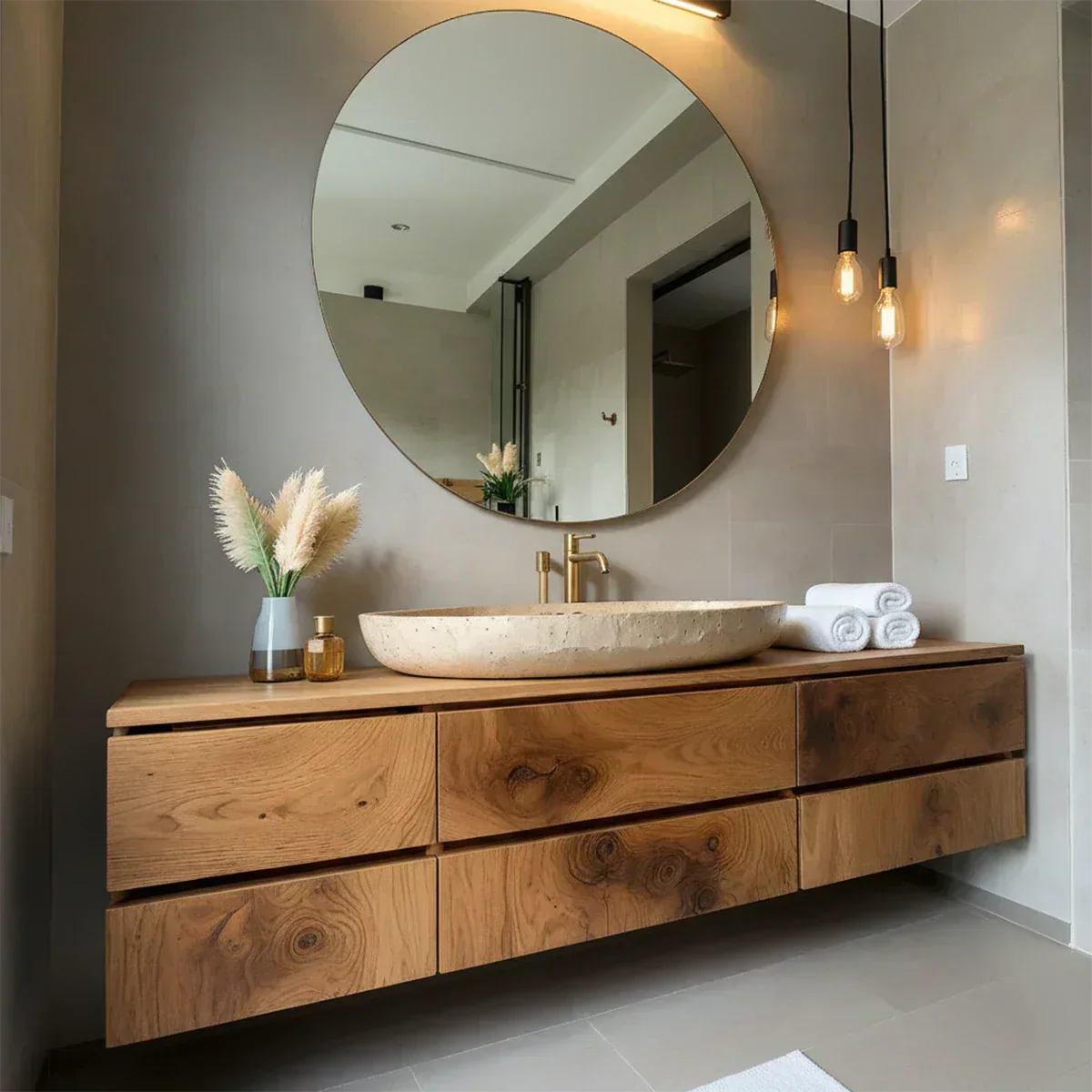 Floating Solid Wood Bathroom Vanity with Modern Storage - Rustiracraft 