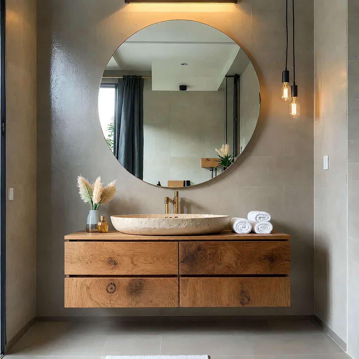 Floating Solid Wood Bathroom Vanity with Modern Storage - Rustiracraft