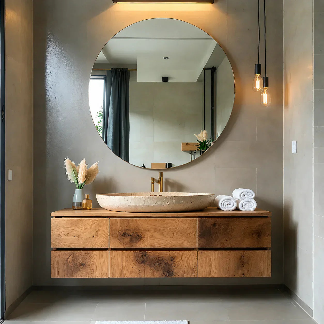 Floating Solid Wood Bathroom Vanity with Modern Storage - Rustiracraft