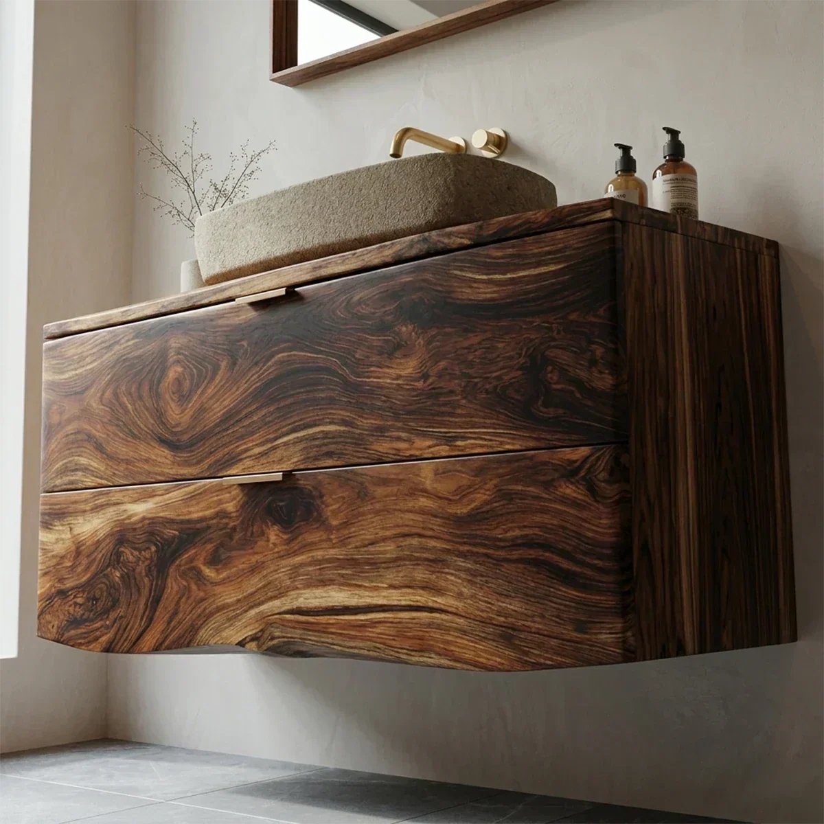 Floating Traditional Bathroom Vanity Cabinet in Natural Solid Wood - Rustiracraft 