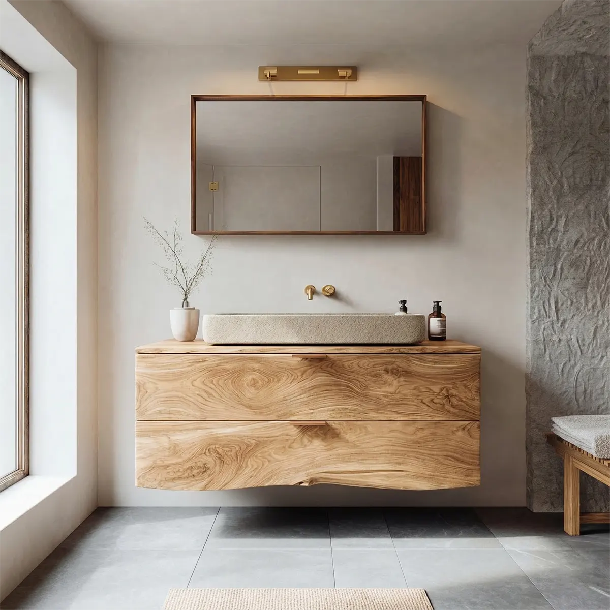 Floating Traditional Bathroom Vanity Cabinet in Natural Solid Wood - Rustiracraft 