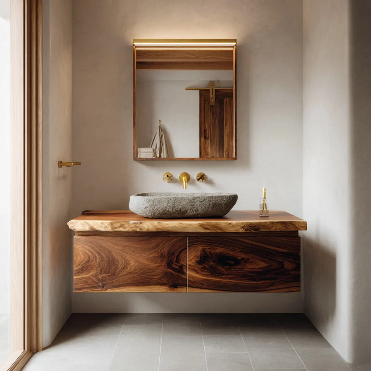 Floating Traditional Bathroom Vanity Cabinet in Natural Solid Wood - Rustiracraft 