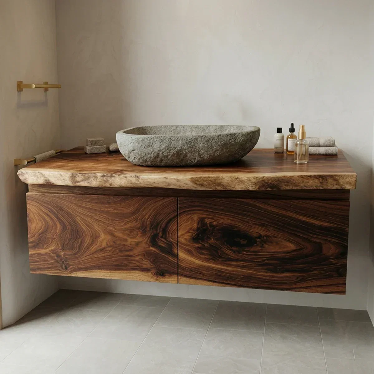 Floating Traditional Bathroom Vanity Cabinet in Natural Solid Wood - Rustiracraft 