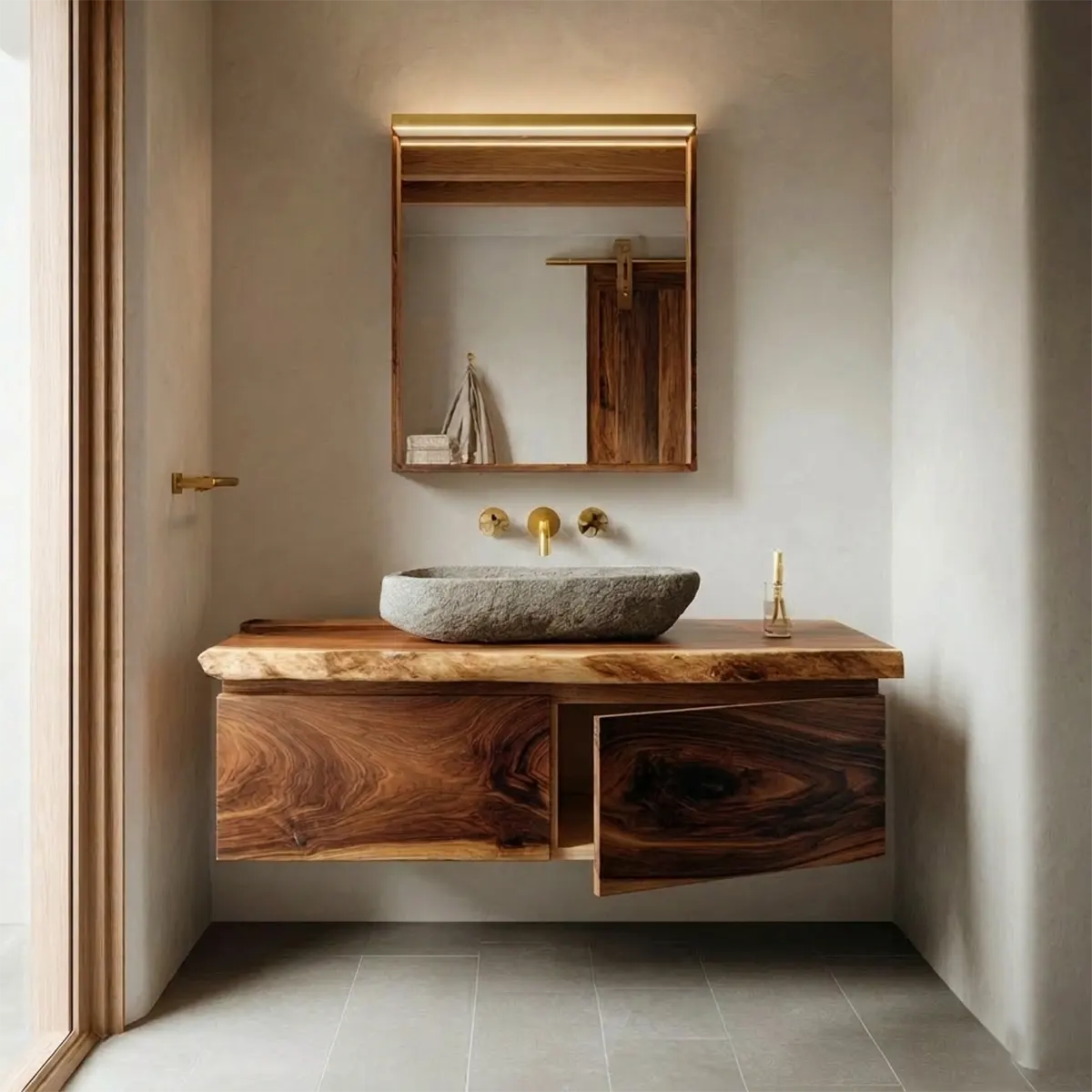 Floating Traditional Bathroom Vanity Cabinet in Natural Solid Wood - Rustiracraft 