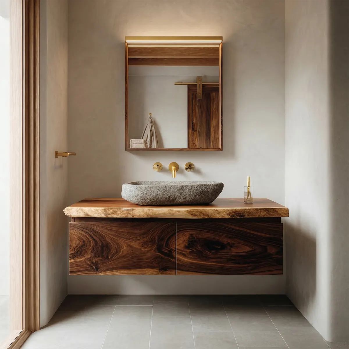 Floating Traditional Bathroom Vanity Cabinet in Natural Solid Wood - Rustiracraft 