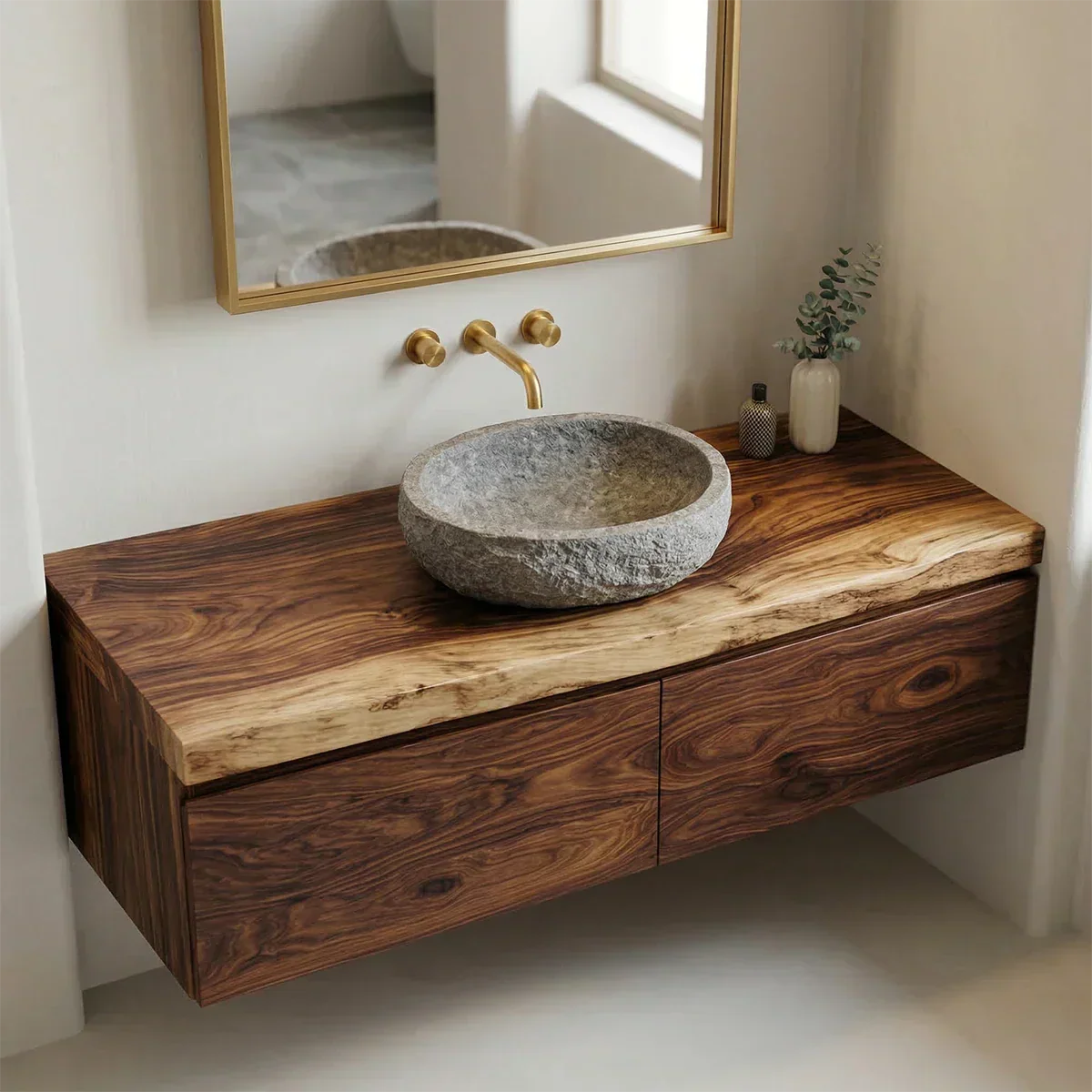 Floating Traditional Bathroom Vanity Cabinet in Natural Solid Wood - Rustiracraft 