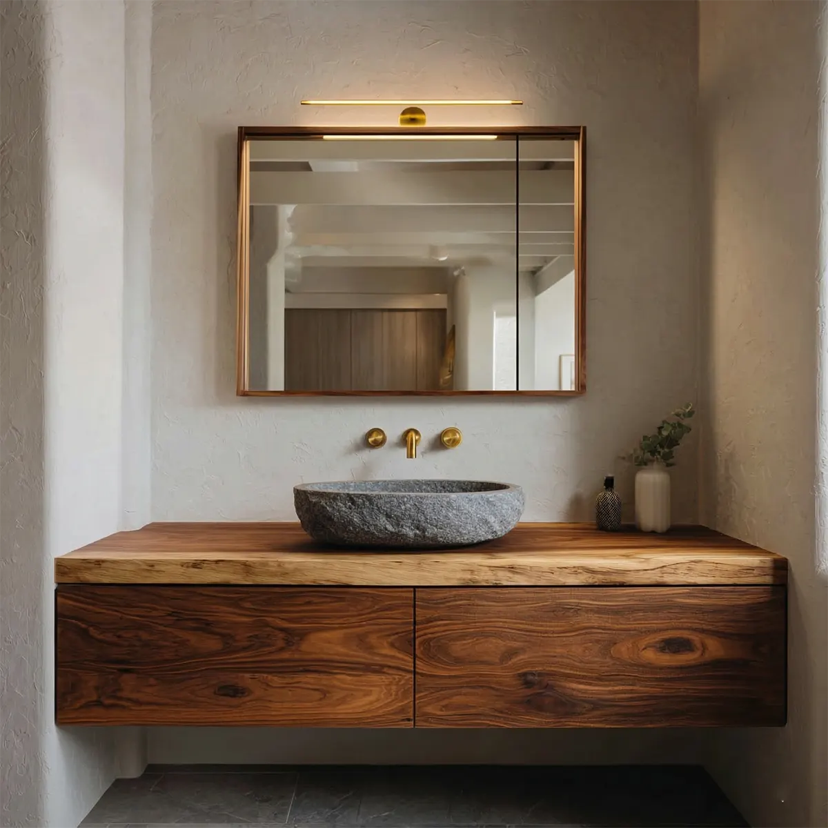 Floating Traditional Bathroom Vanity Cabinet in Natural Solid Wood - Rustiracraft 