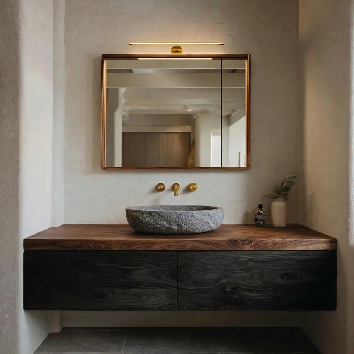 Floating Traditional Bathroom Vanity Cabinet in Natural Solid Wood - Rustiracraft 