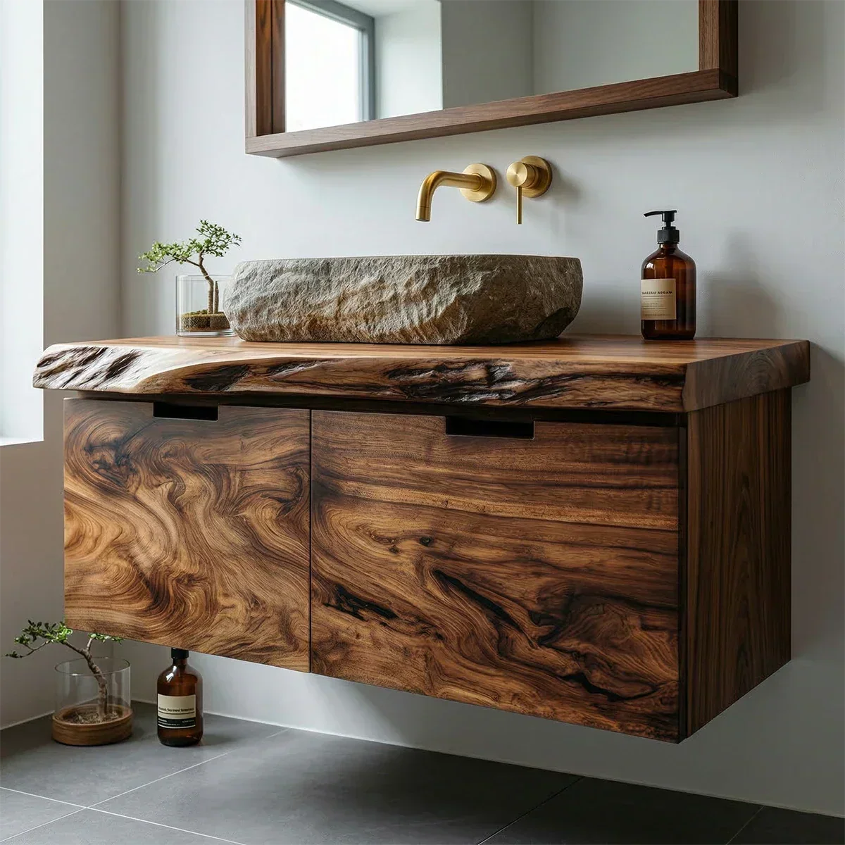 Floating Traditional Bathroom Vanity Cabinet in Natural Solid Wood - Rustiracraft 